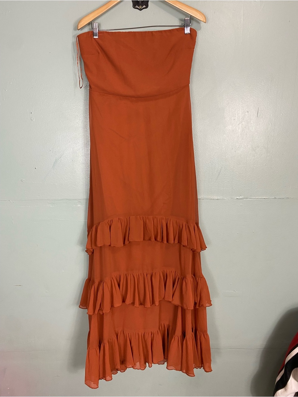 Anthropologie BHLDN Strapless Ruffle Tiered Maxi Dress Orange Size 12 - Picture 2 of 11